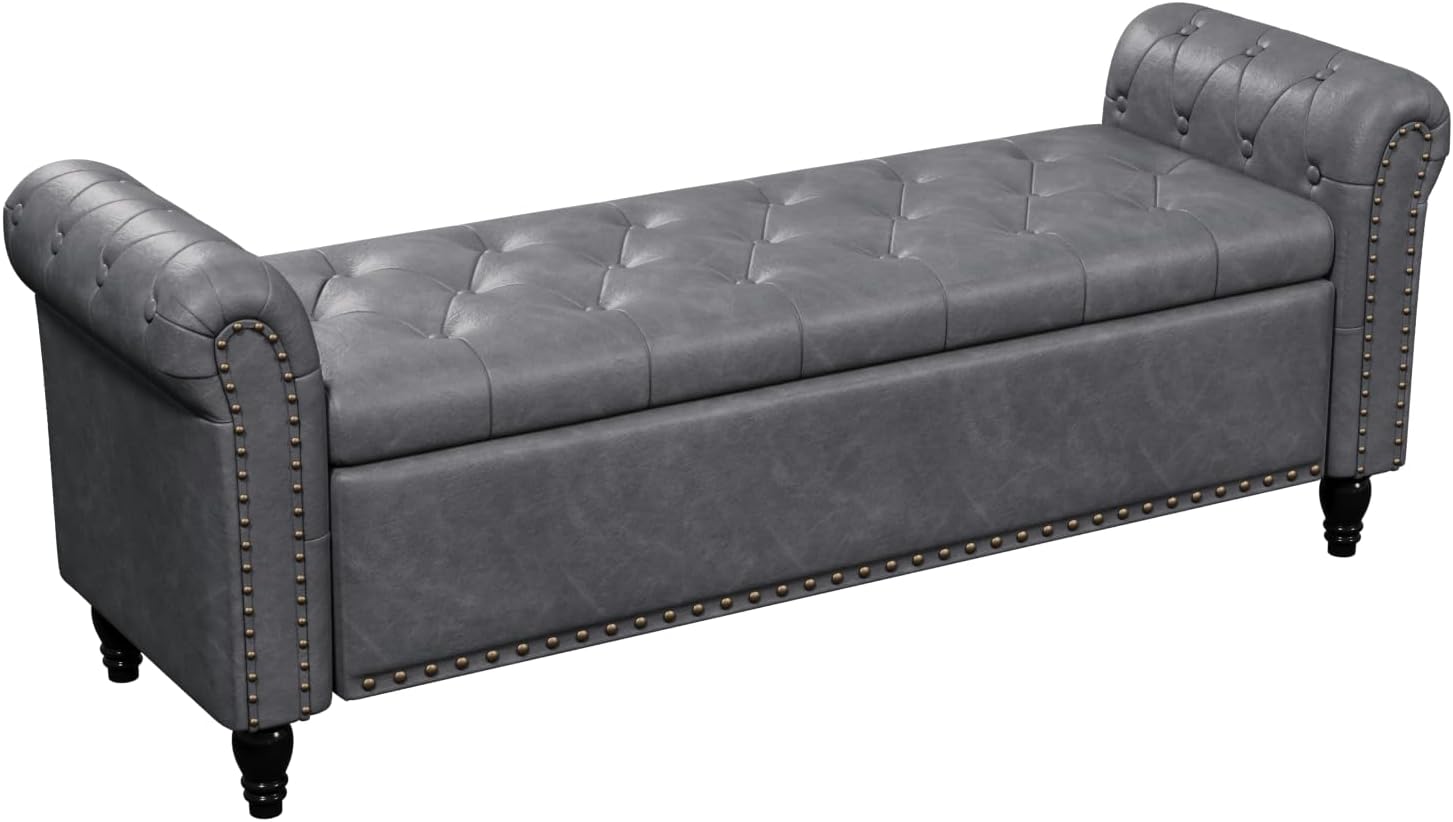 Gray Storage Bed Bench 65 Inch