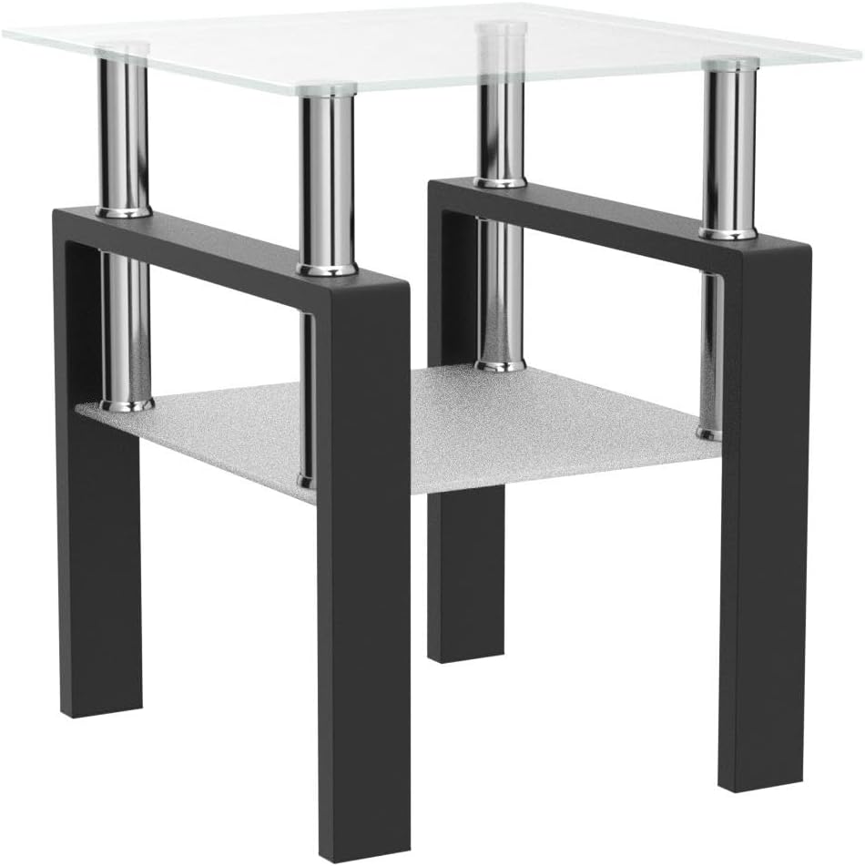 2-Tier Metal Glass Side Table