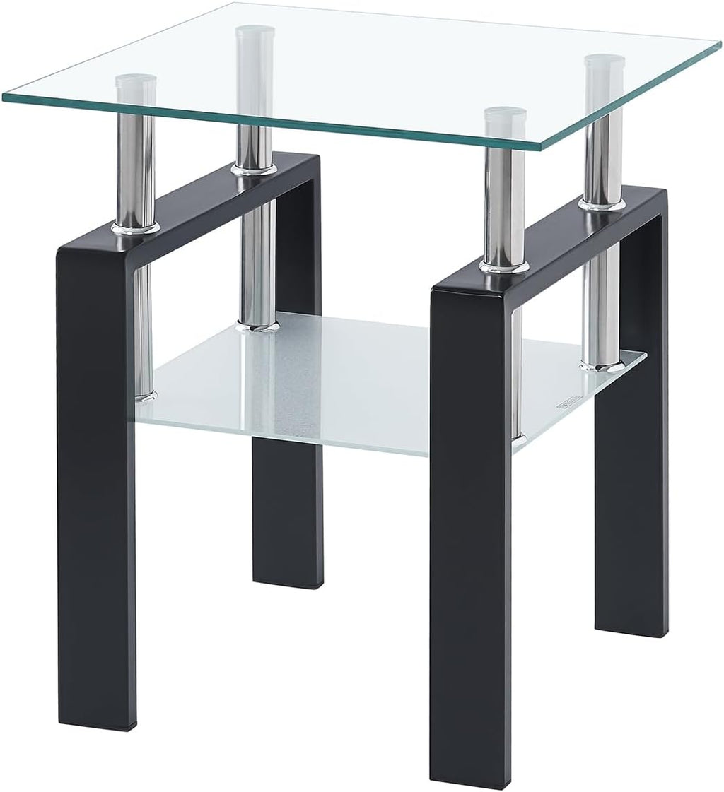 Black Frame 2-Tier Glass Side Table