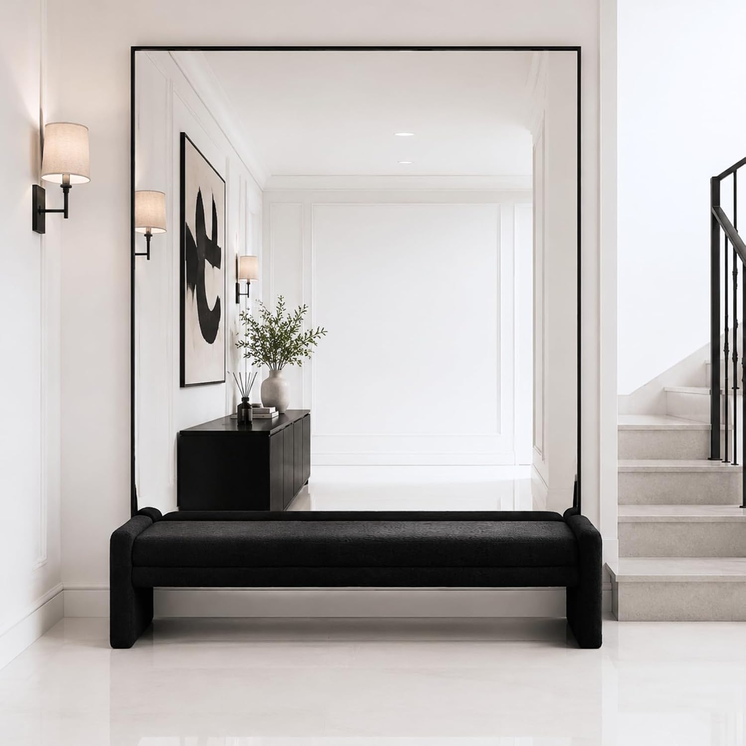 Black Boucle King Size Bed End Bench