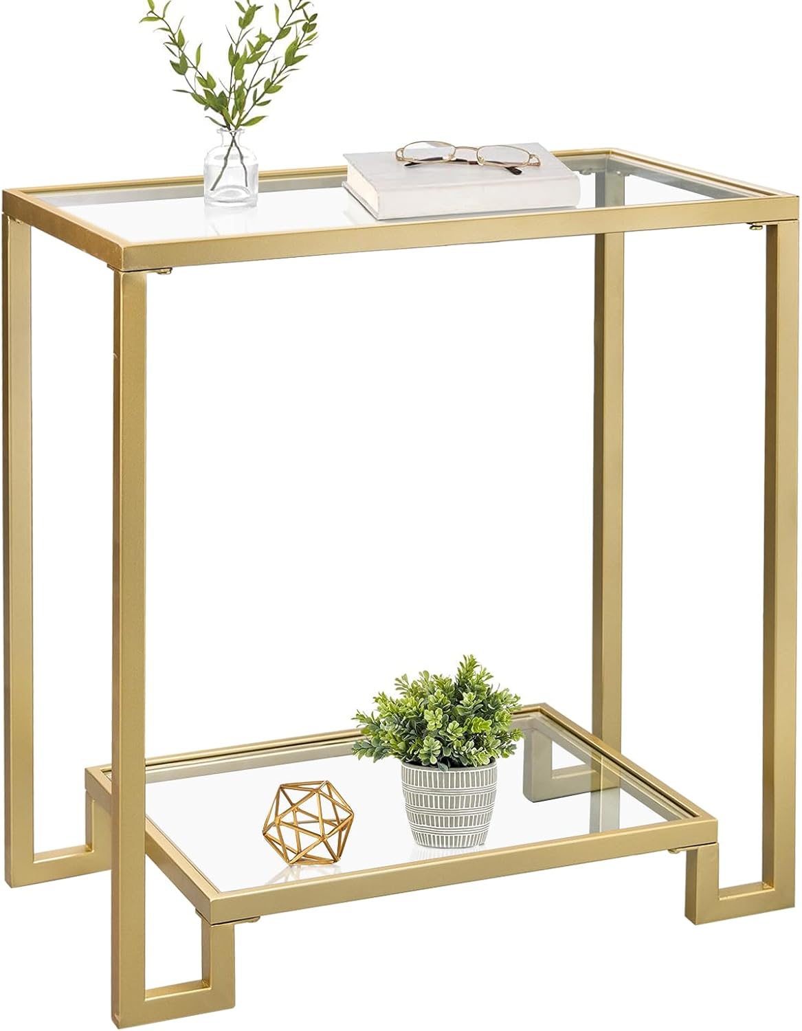 Gold 2-Tier Glass Side Table