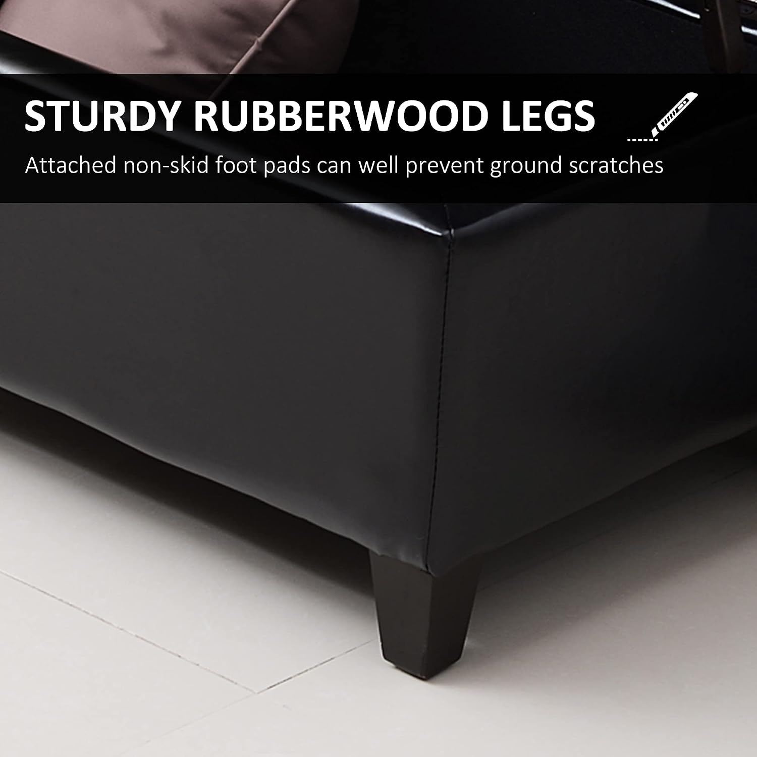 Black Tufted Storage Ottoman Bench 51 Inch
