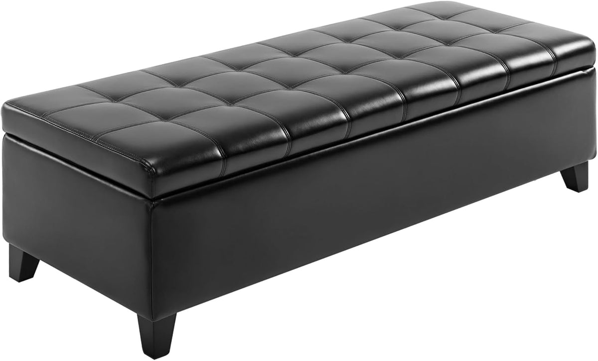 Black Tufted Storage Ottoman Bench 51 Inch
