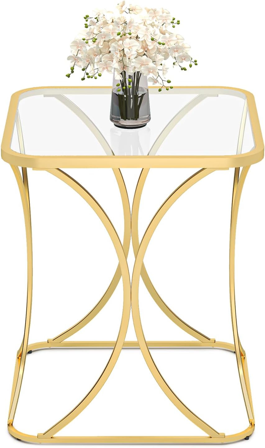 Gold Square Glass Side Table 19.68 Inch