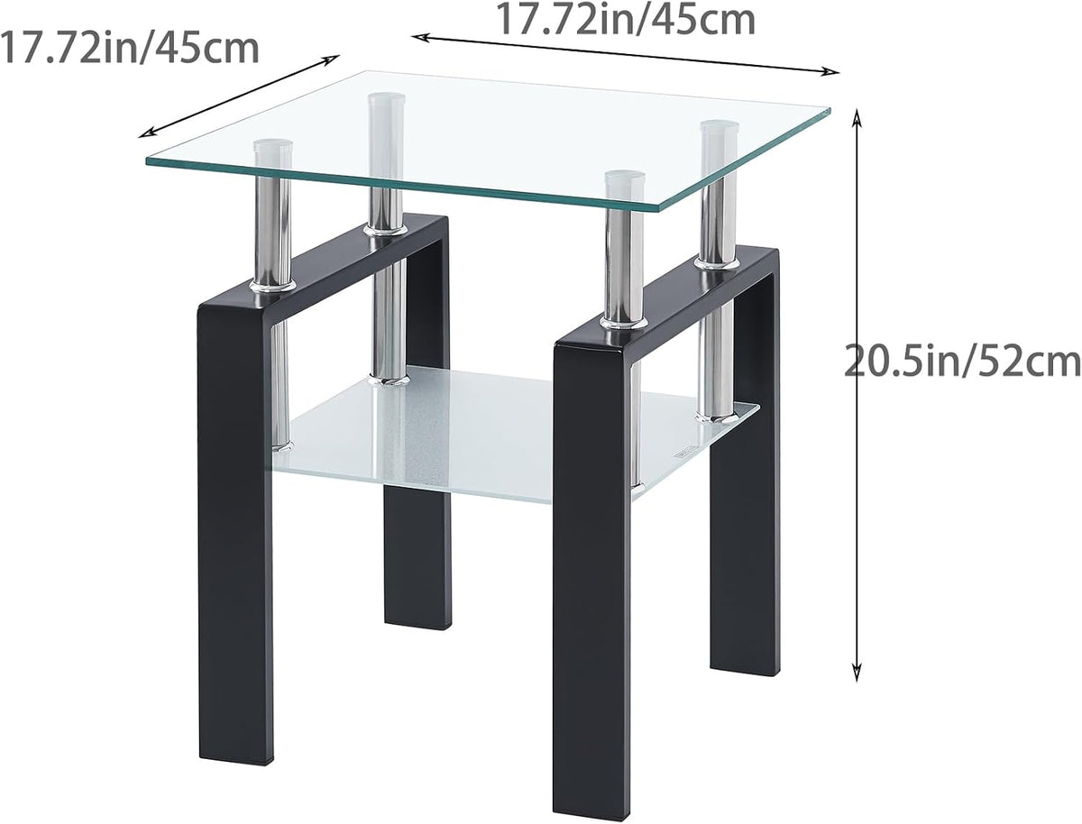 Black Frame 2-Tier Glass Side Table