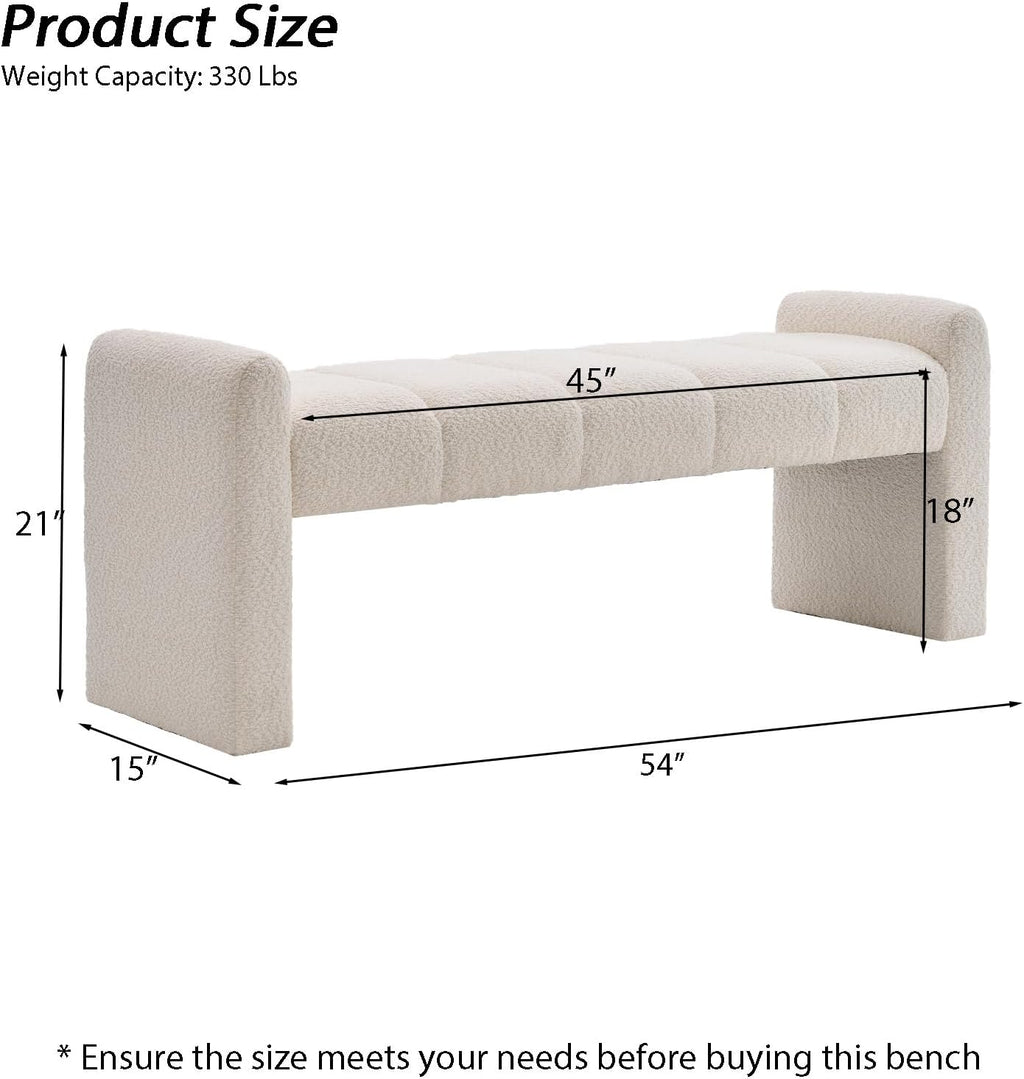 Ivory White Boucle Bench 54 Inch