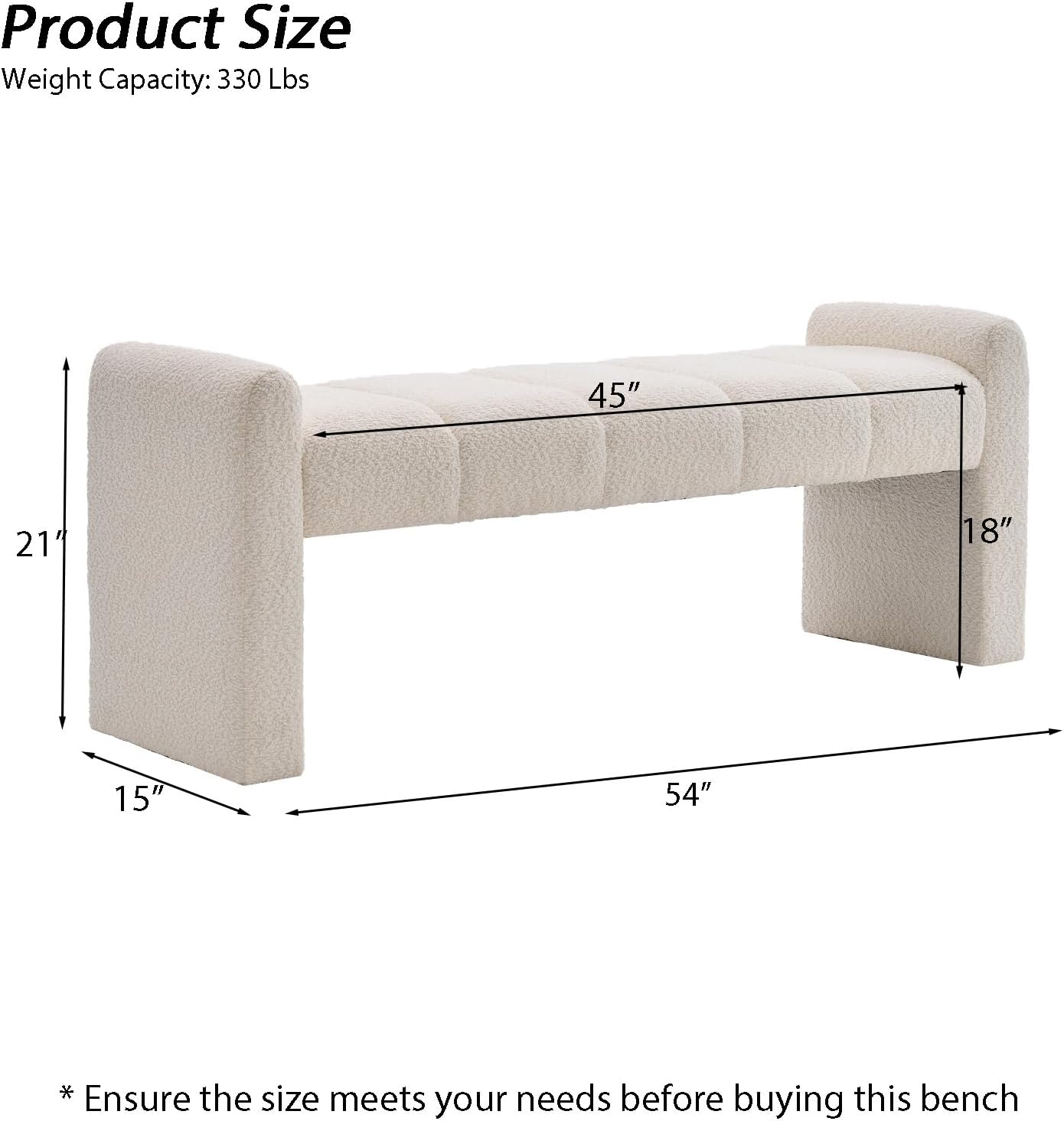 Ivory White Boucle Bench 54 Inch