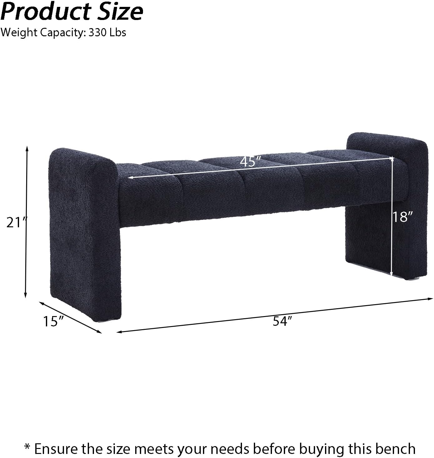 Black Boucle Bench 54 Inch