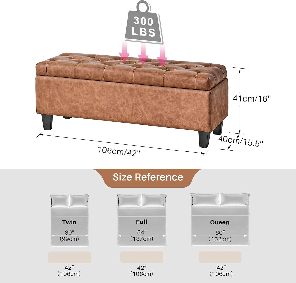 Brown Storage Ottoman Bench 42 Inch