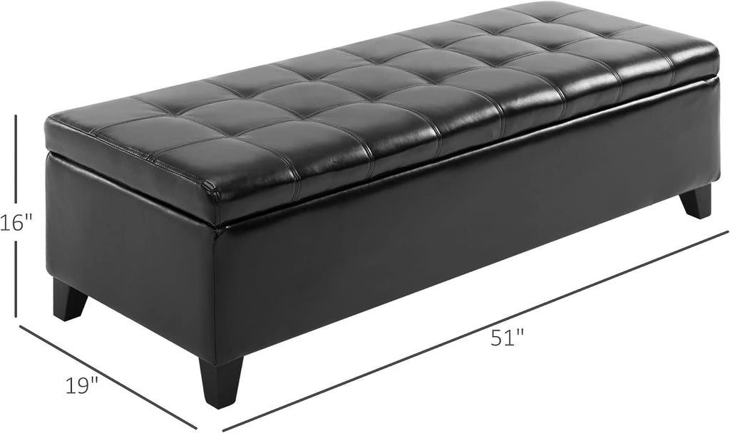 Black Tufted Storage Ottoman Bench 51 Inch