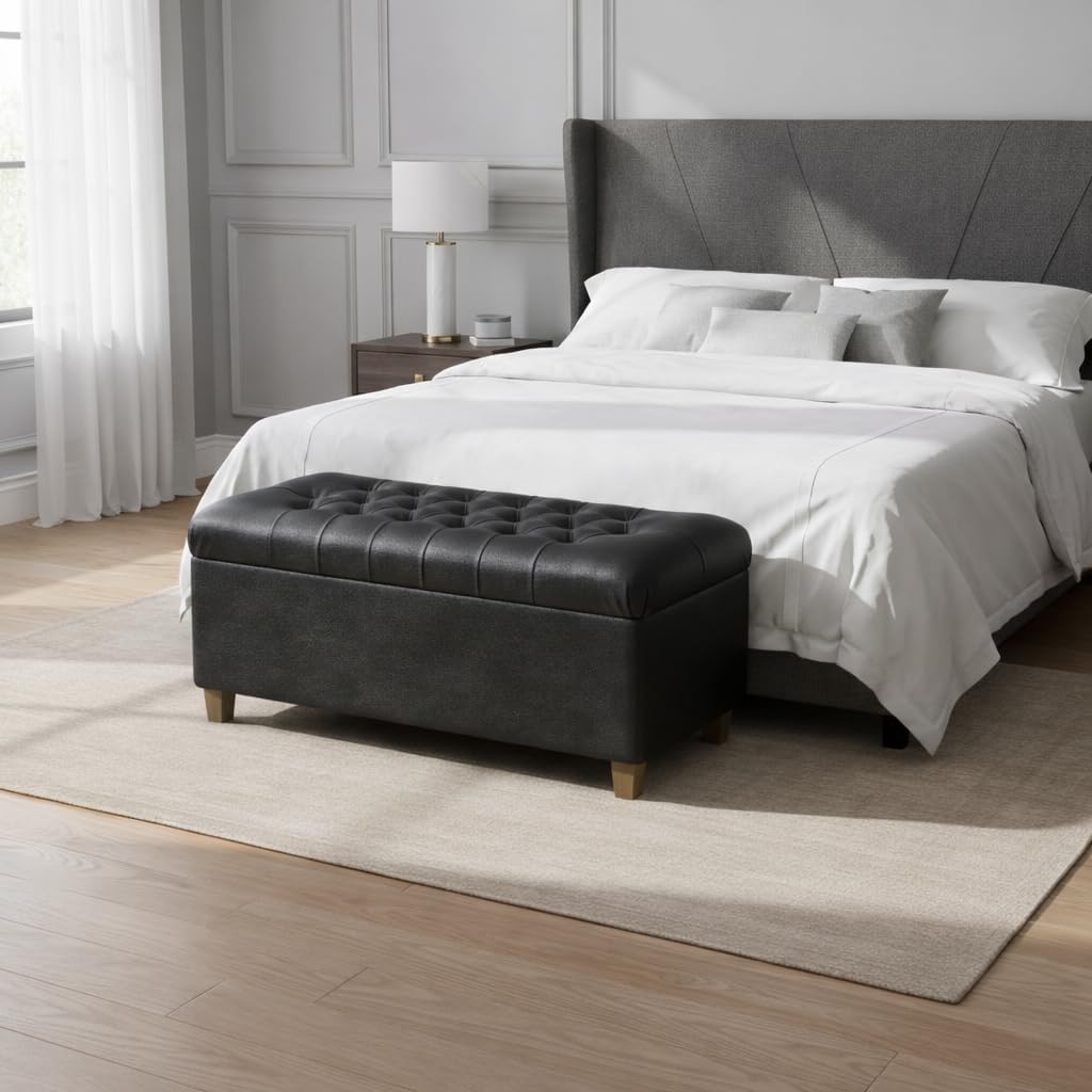 Black Tufted Storage Bench 40 Inch