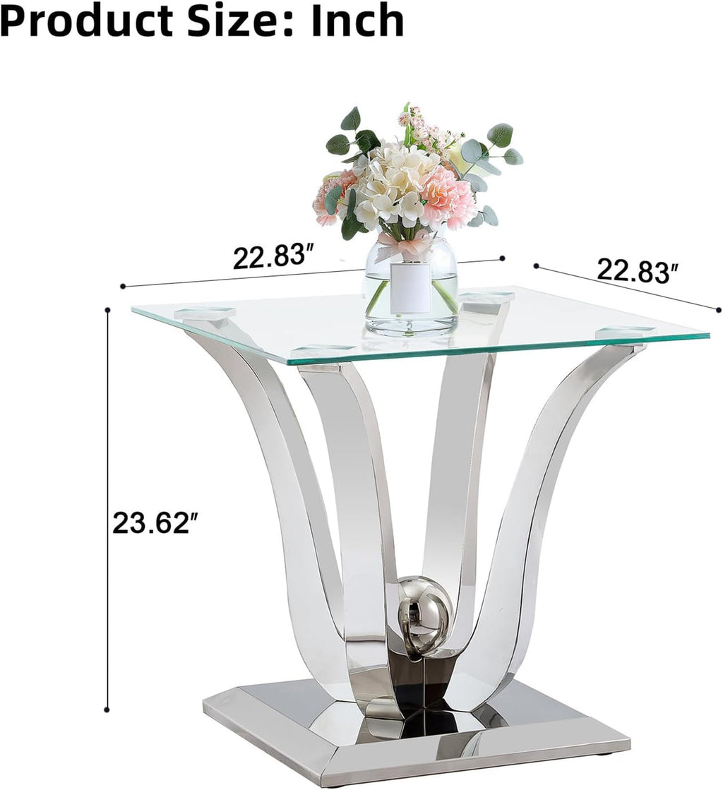 Silver Geometric Glass Side Table