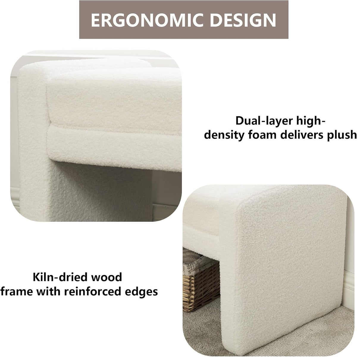 White Upholstered Bed End Bench 66.9 Inch