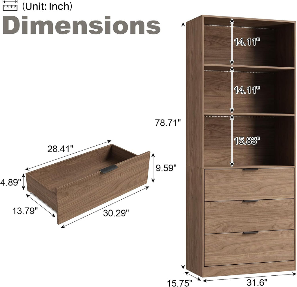 LED Tall Bookshelf with Drawers