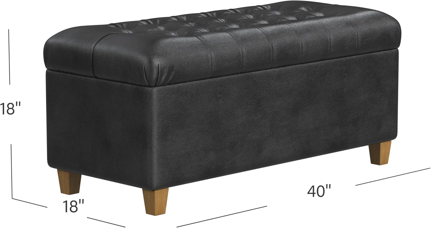 Black Tufted Storage Bench 40 Inch