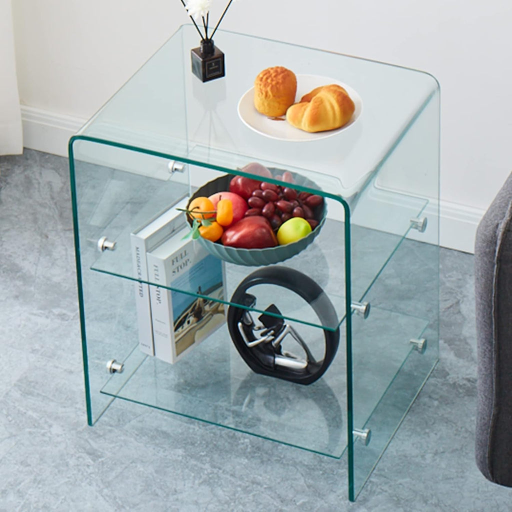 Three-Tier N-Shape Glass Nightstand