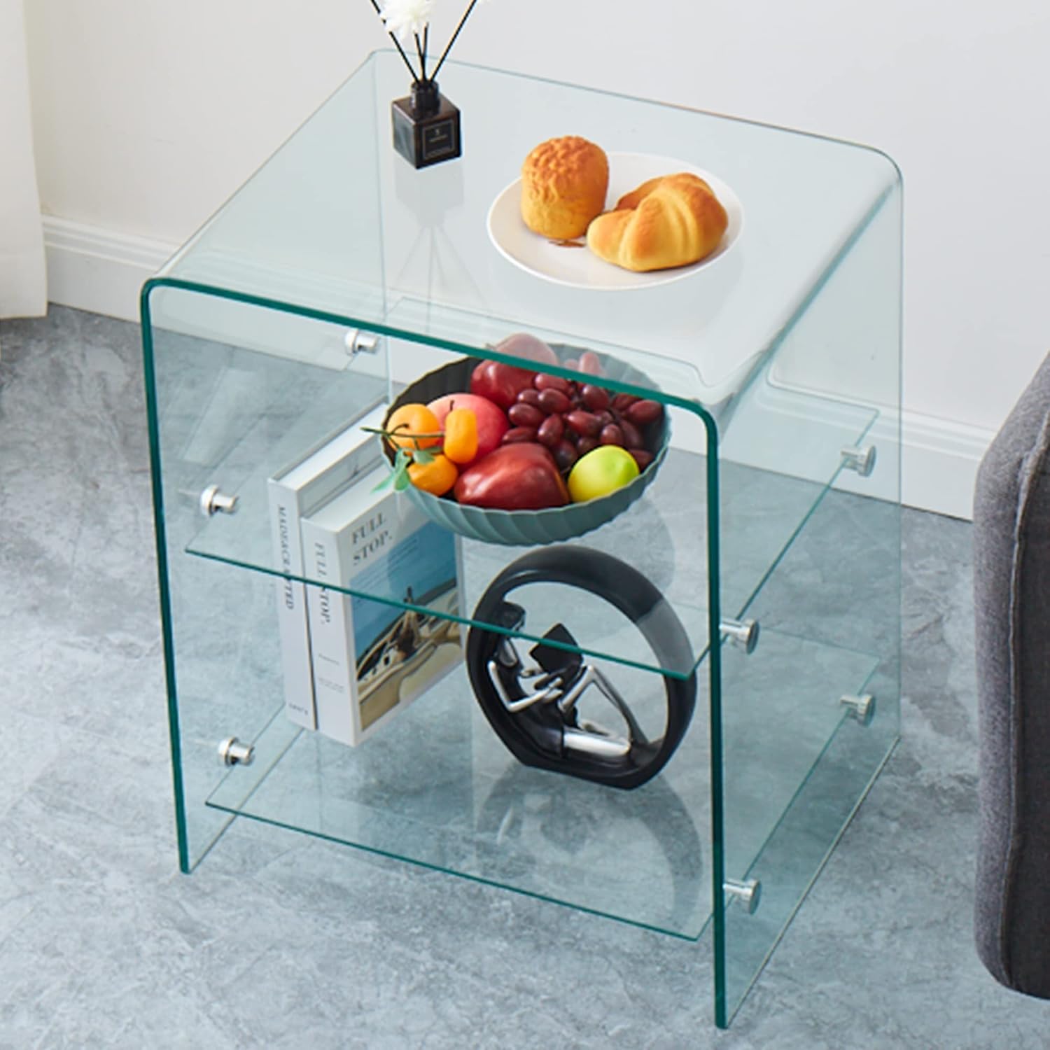 Three-Tier N-Shape Glass Nightstand