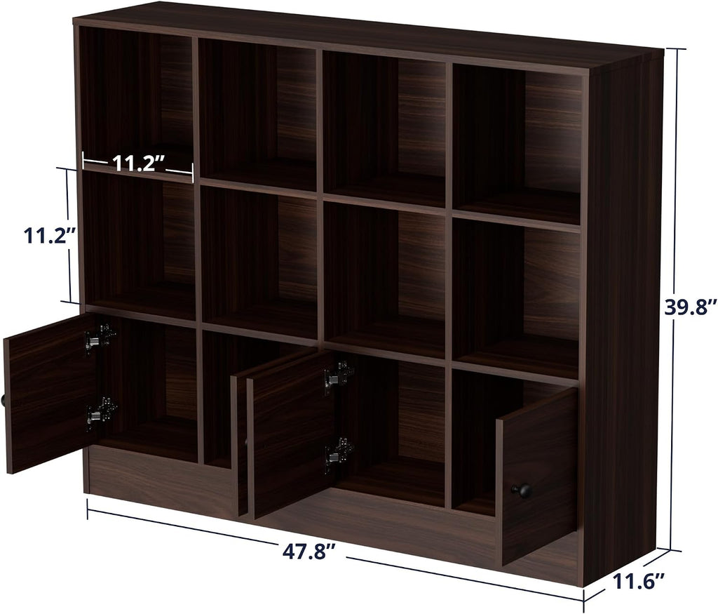 Brown 12-Cube Bookshelf with Doors