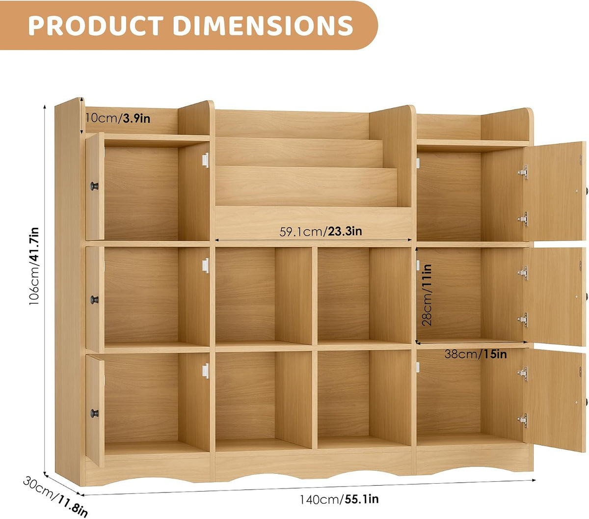 Natural Kids Toy Storage Bookshelf 55 Inch