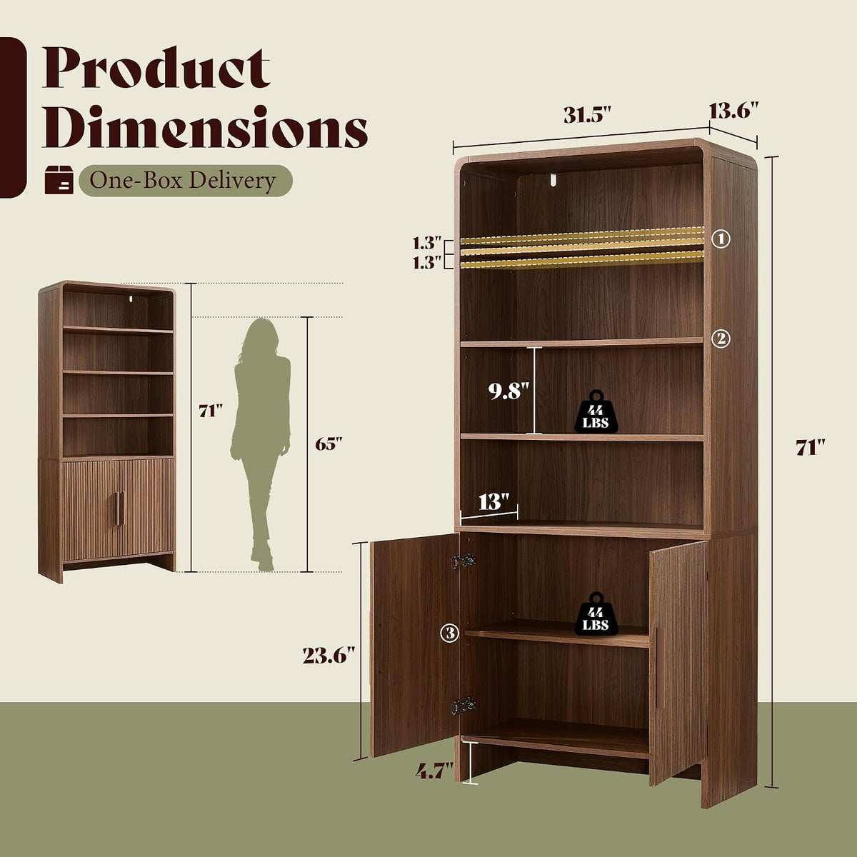 Brown Curved Bookshelf 71 Inch
