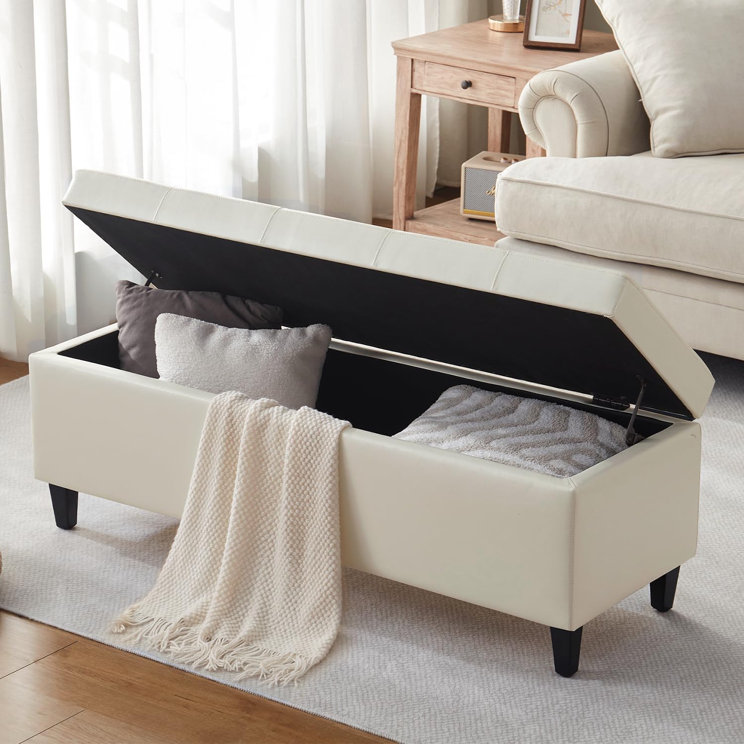 Cream Tufted Storage Ottoman Bench 50.5 Inch