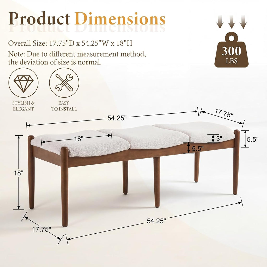 Beige Boucle Ottoman Bench 54 Inch