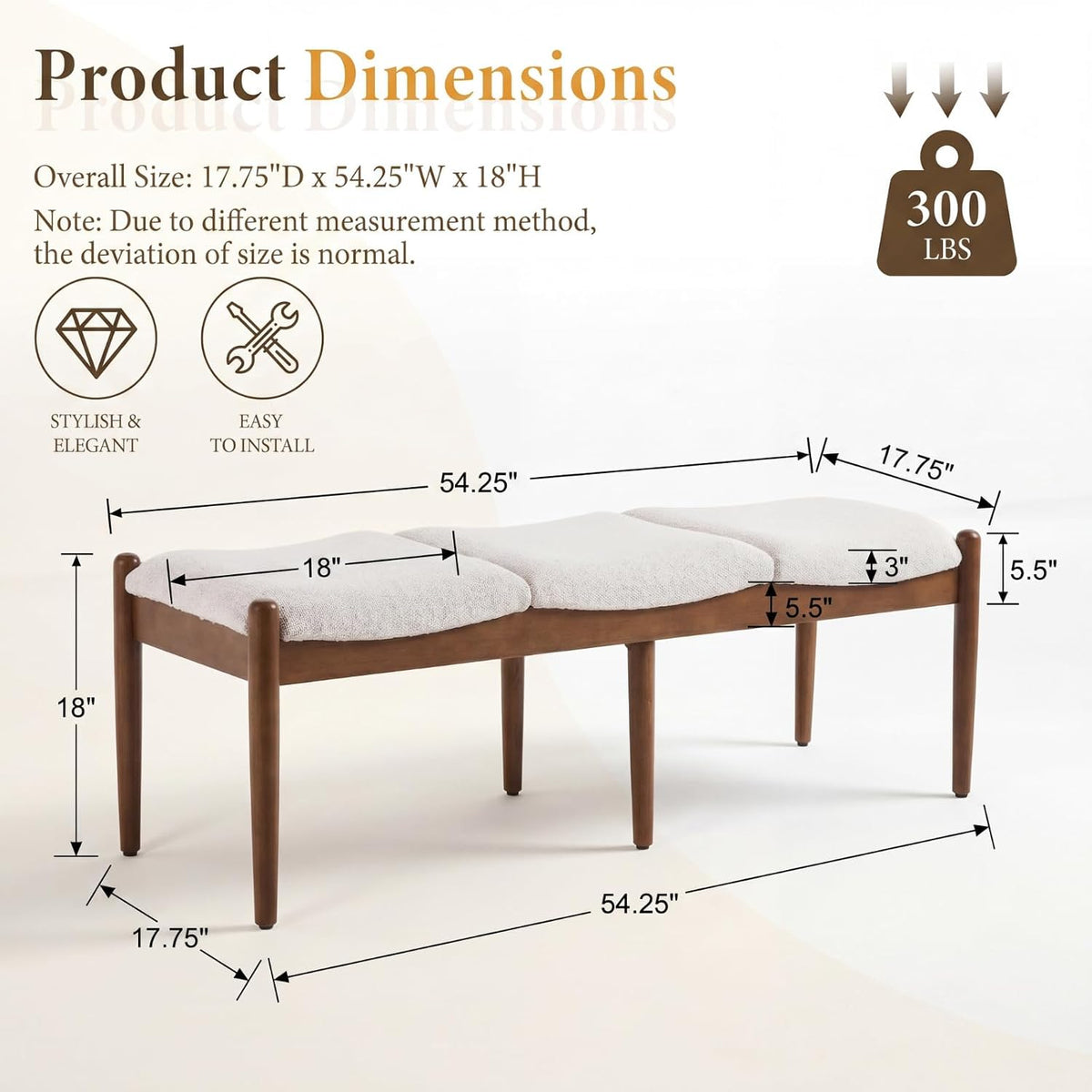 Beige Boucle Ottoman Bench 54 Inch