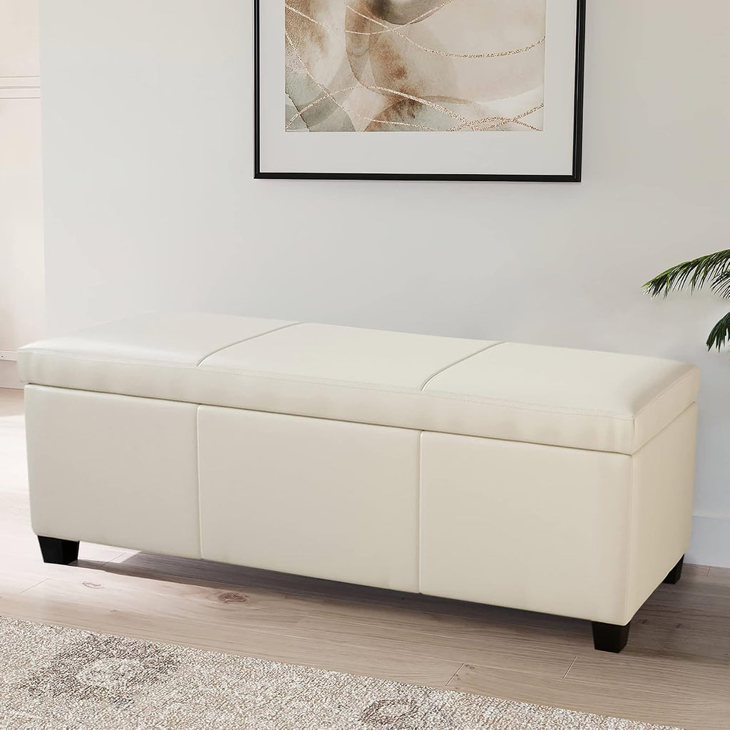 Cream Storage Ottoman Bench 47 Inch