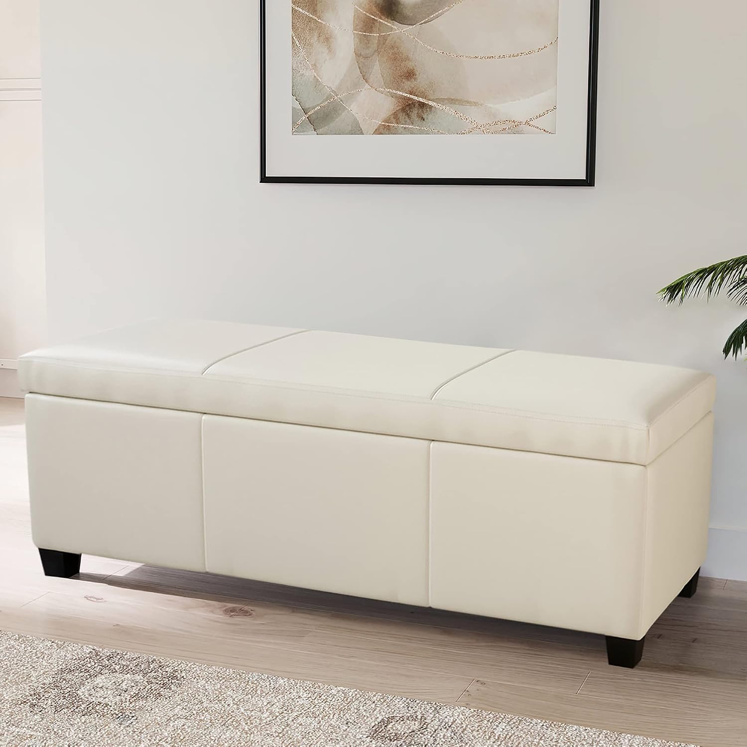 Cream Storage Ottoman Bench 47 Inch