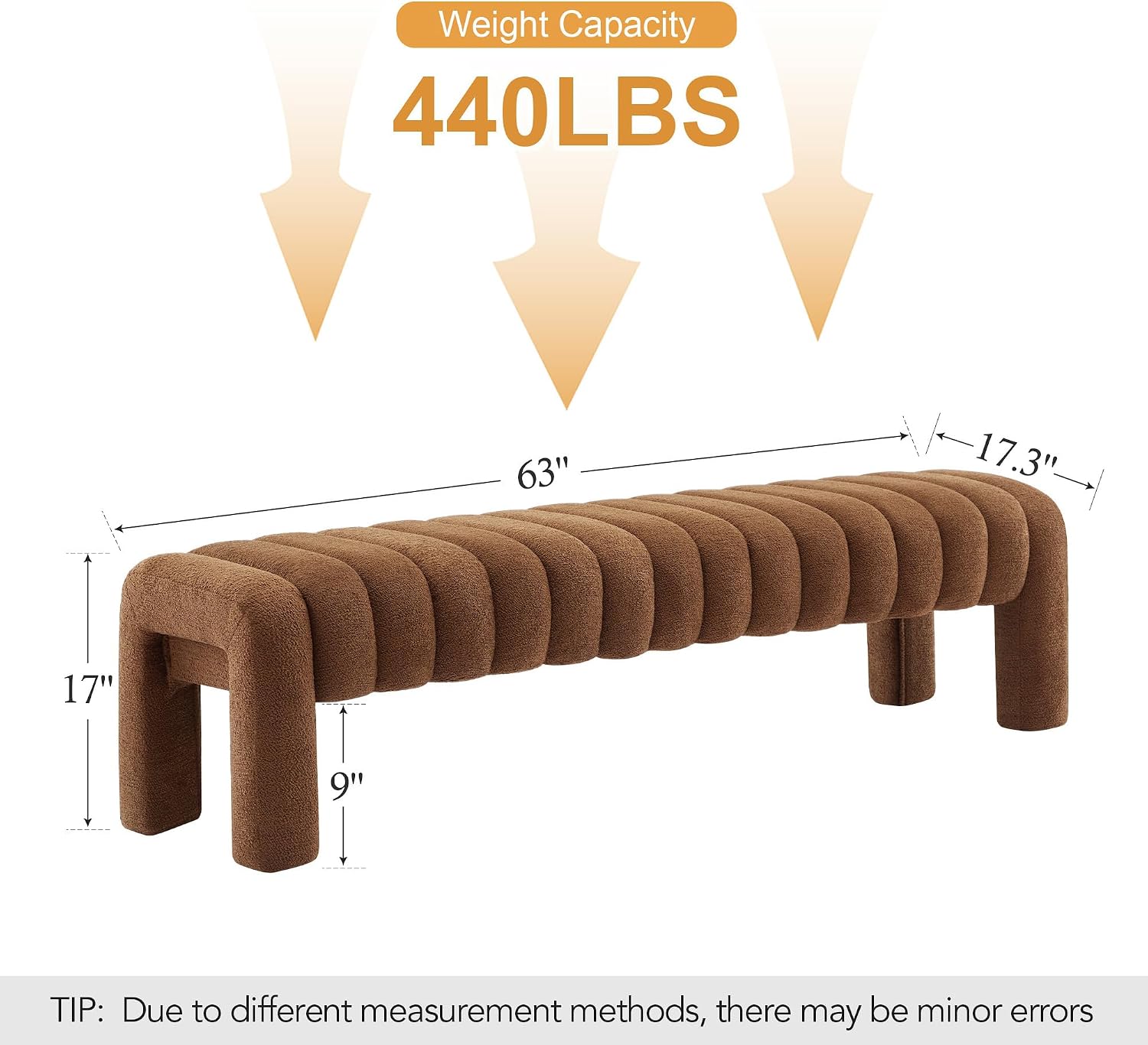 Rust Brown Boucle Bench 63 Inch