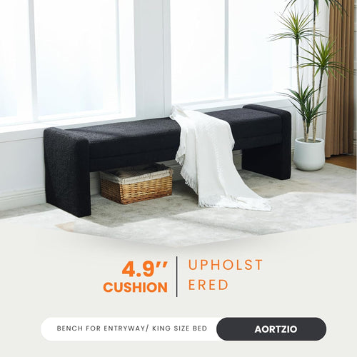 Black Boucle King Size Bed End Bench