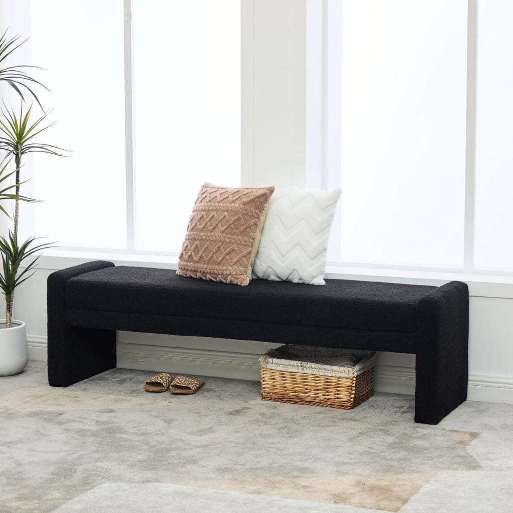 Black Boucle King Size Bed End Bench