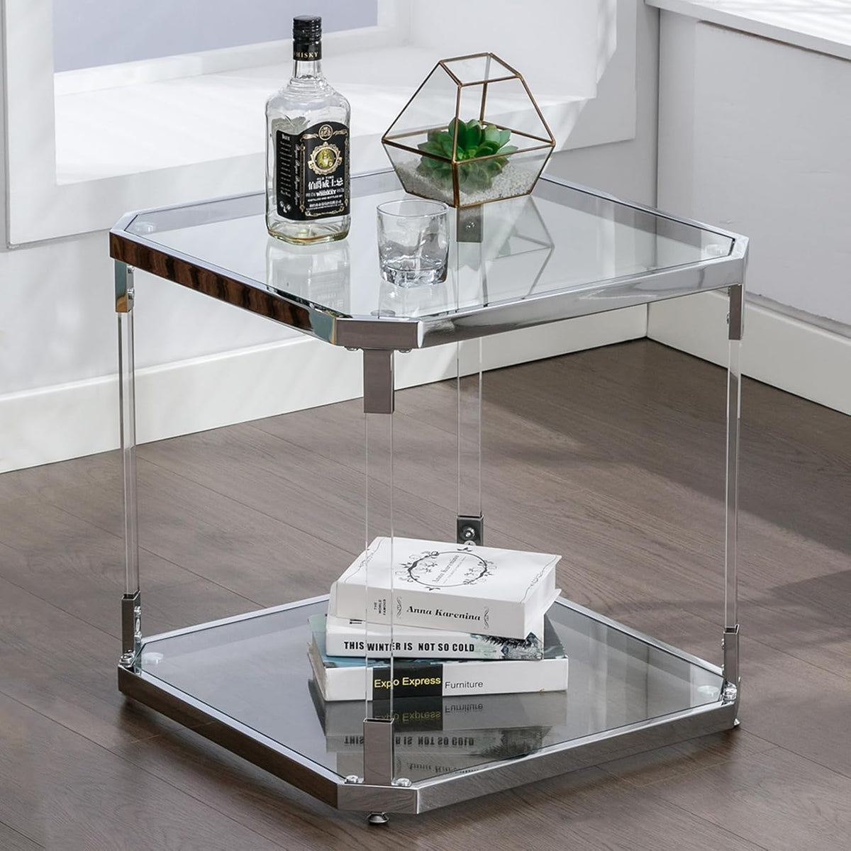 Silver Square Glass Side Table