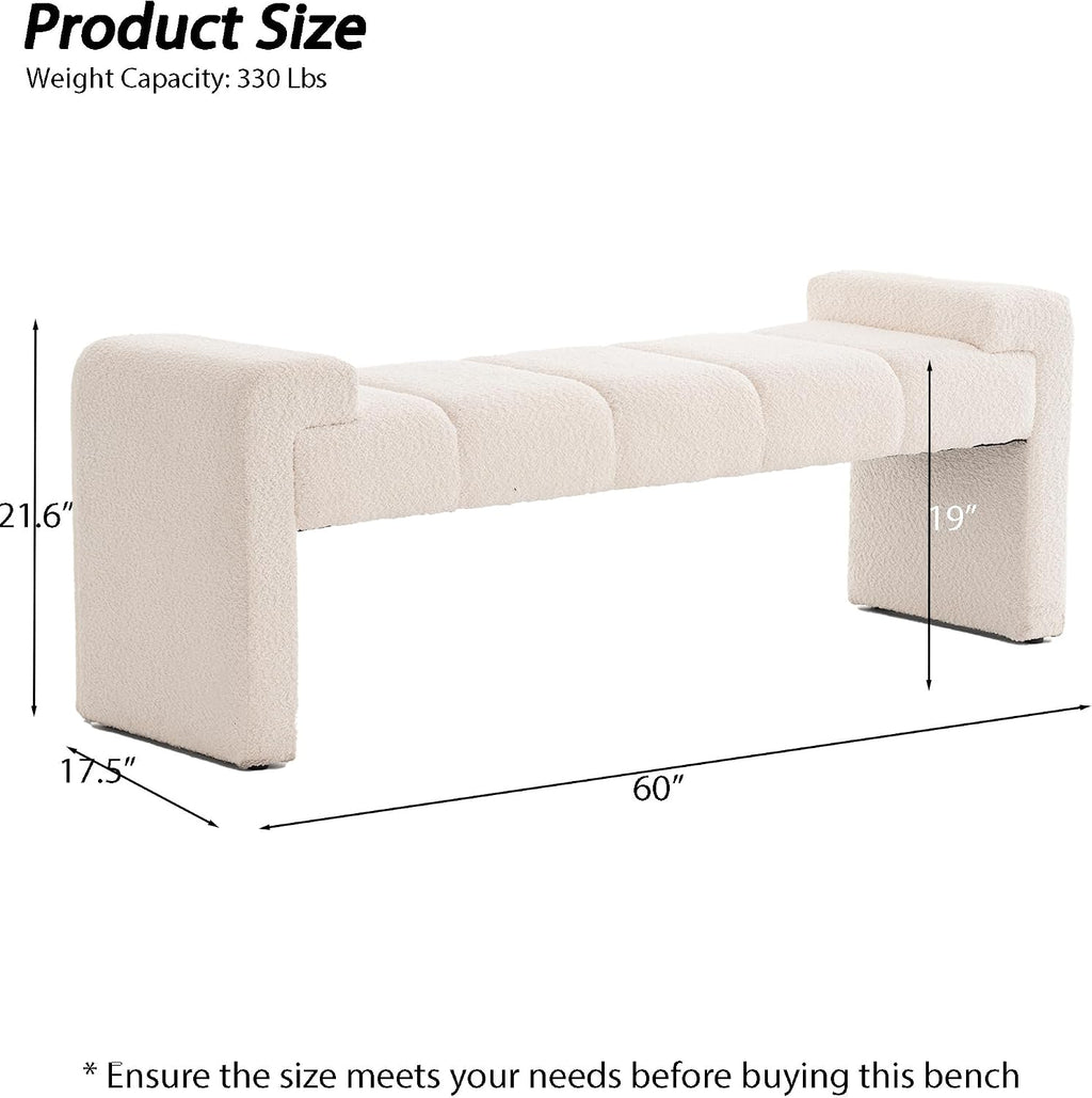 Ivory Boucle King Size Bed End Bench 60 Inch