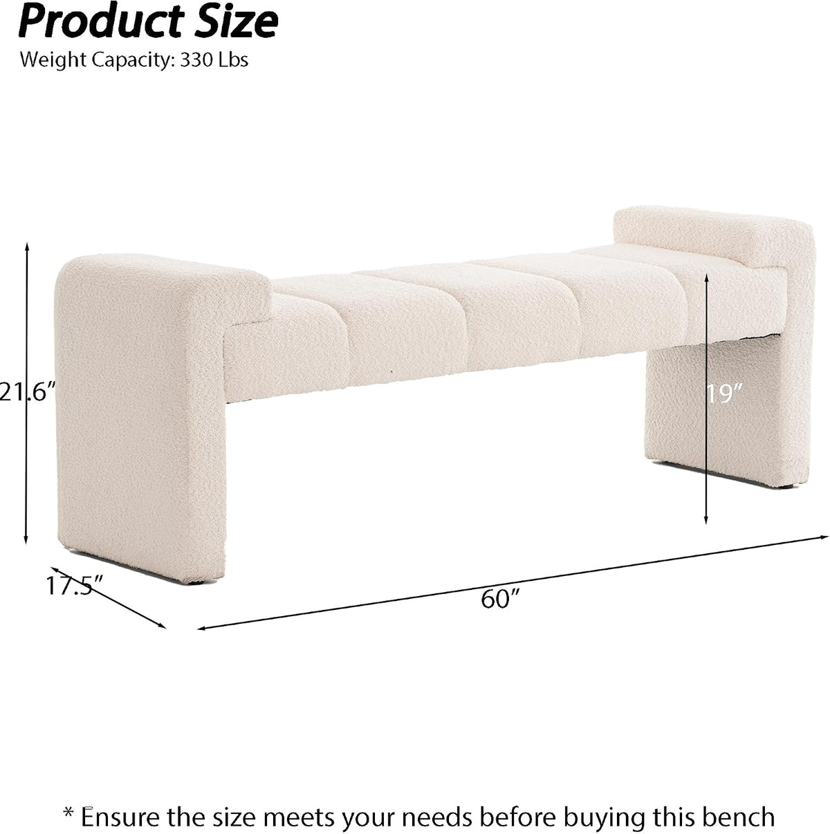 Ivory Boucle King Size Bed End Bench 60 Inch