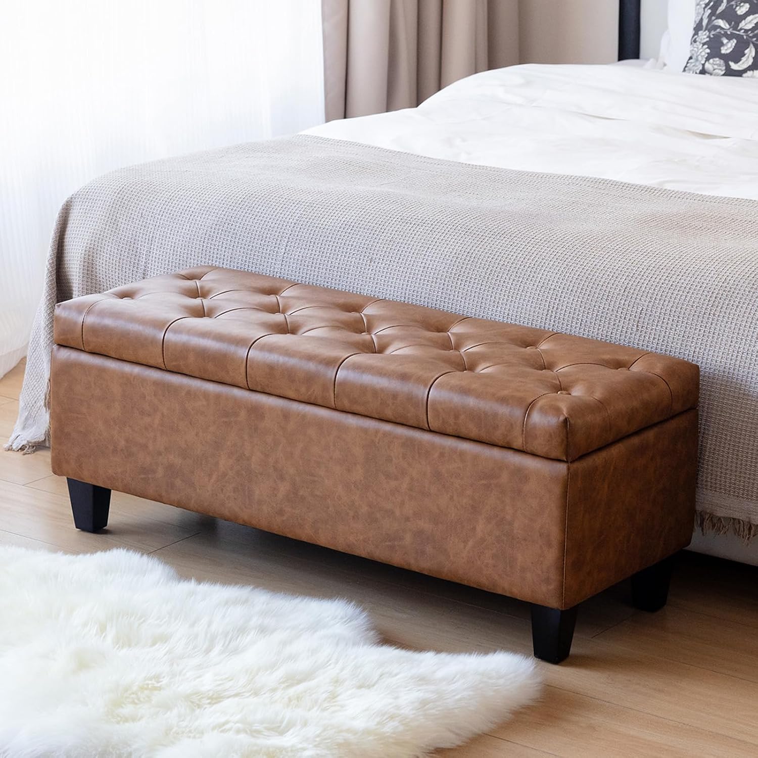 Brown Storage Ottoman Bench 42 Inch