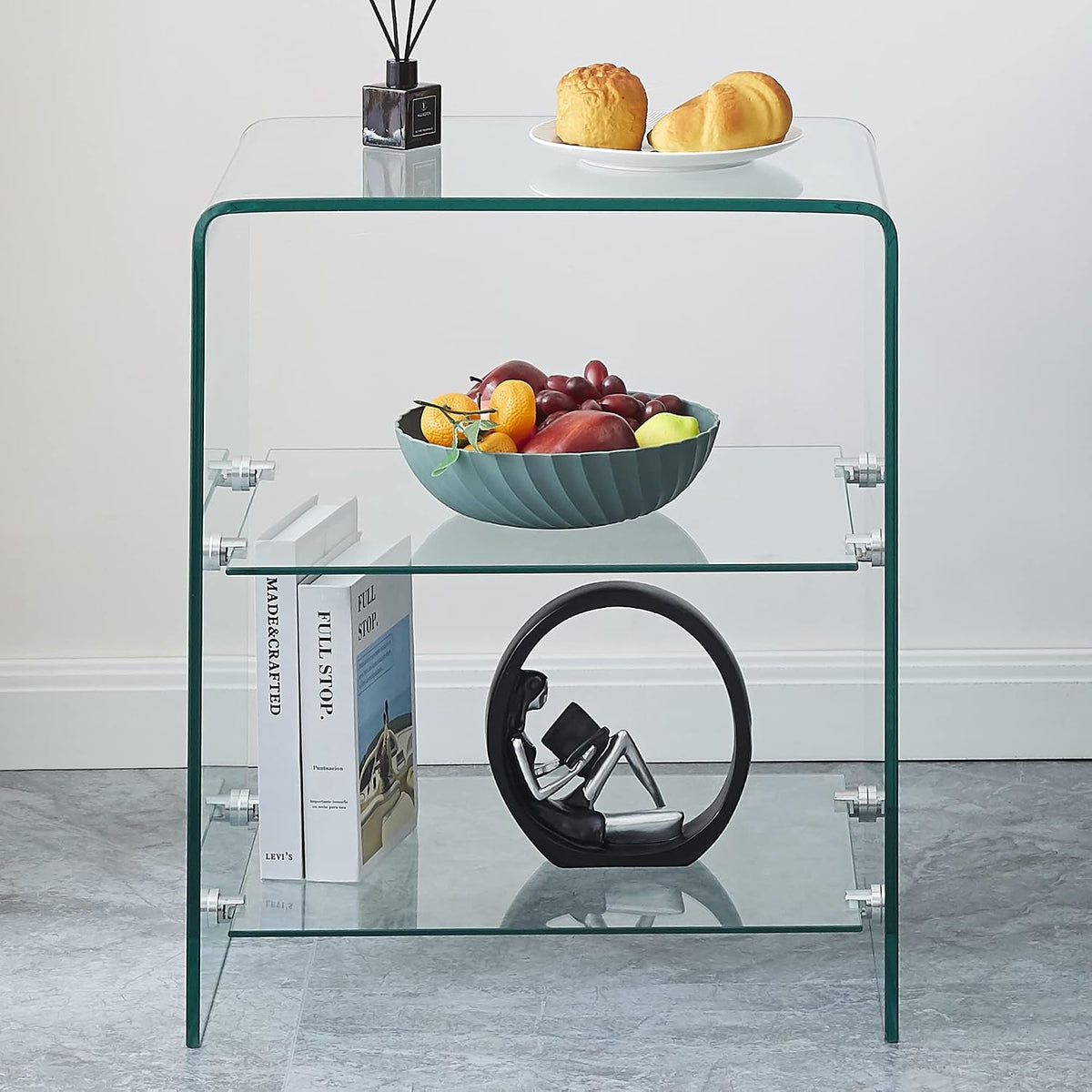 Three-Tier N-Shape Glass Nightstand
