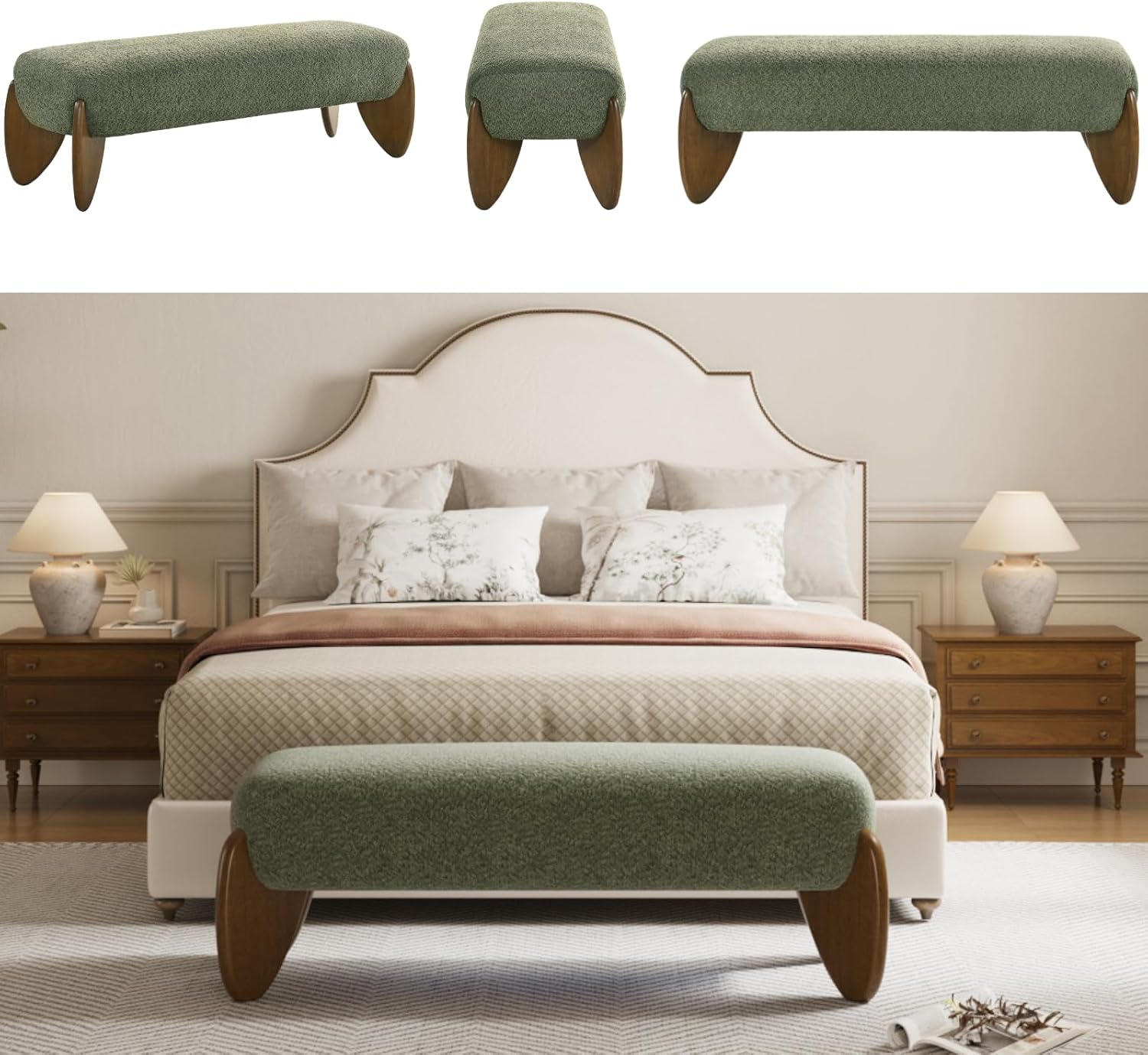 Green Boucle Bench 50 Inch