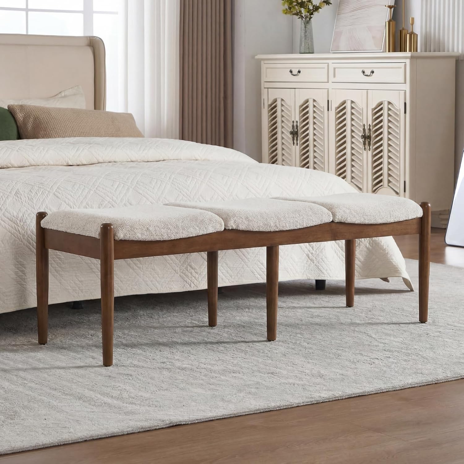 Beige Boucle Ottoman Bench 54 Inch