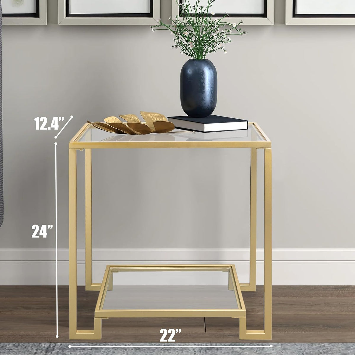 Gold 2-Tier Glass Side Table