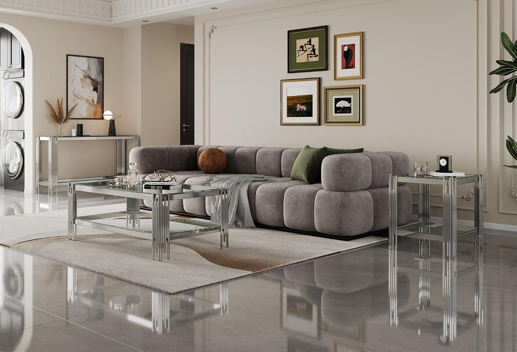 Silver Leg 2-Tier Glass Side Table