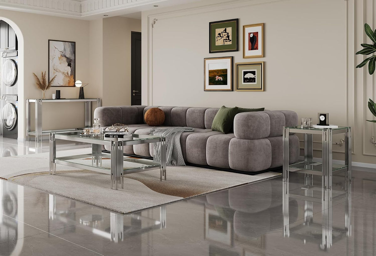 Silver Leg 2-Tier Glass Side Table