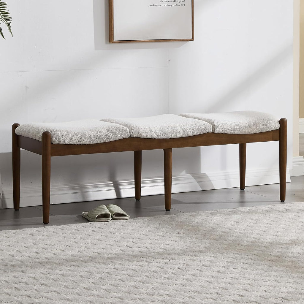 Beige Boucle Ottoman Bench 54 Inch