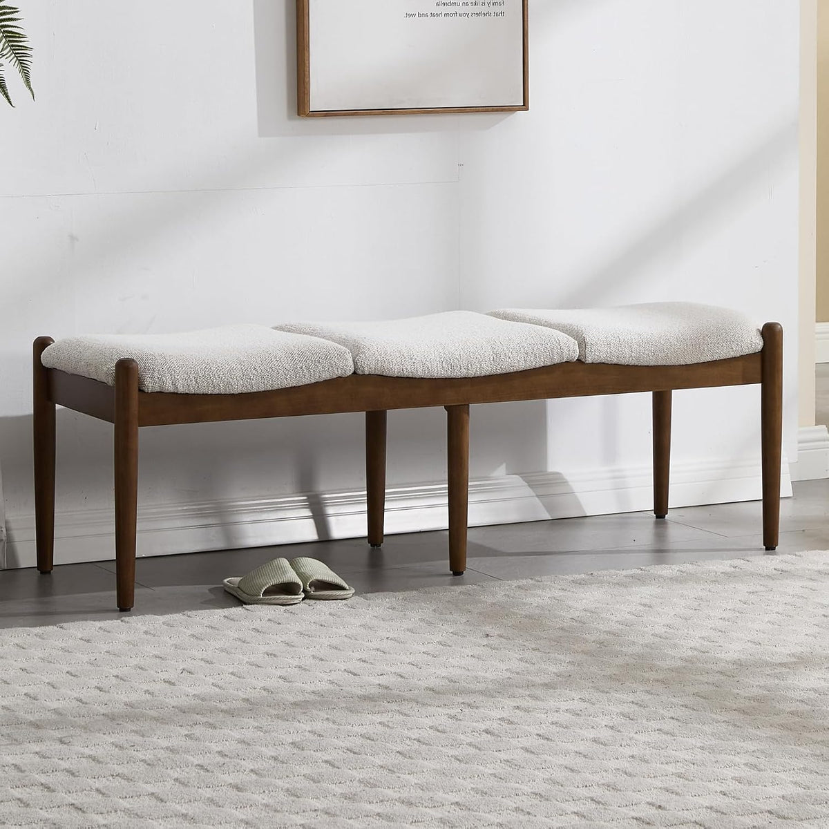 Beige Boucle Ottoman Bench 54 Inch