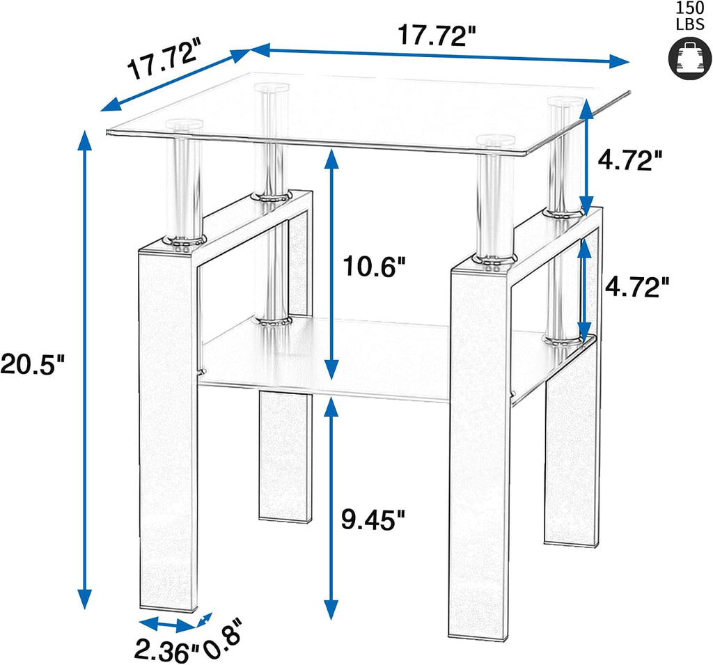 2-Tier Metal Glass Side Table