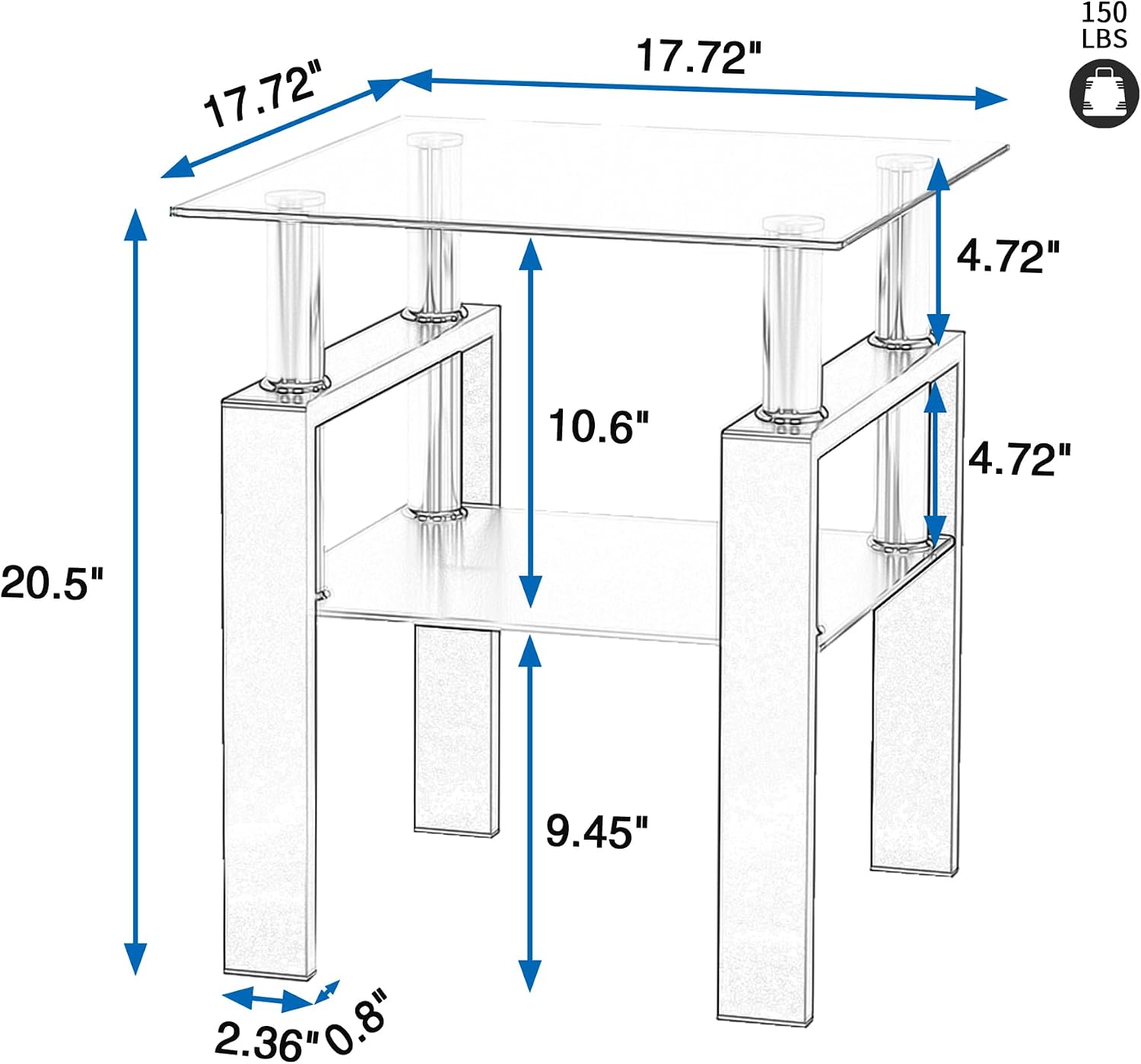 2-Tier Metal Glass Side Table