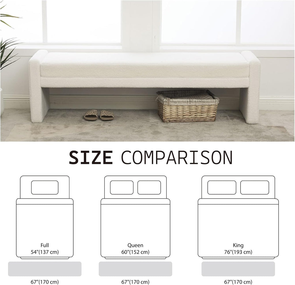 White Upholstered Bed End Bench 66.9 Inch