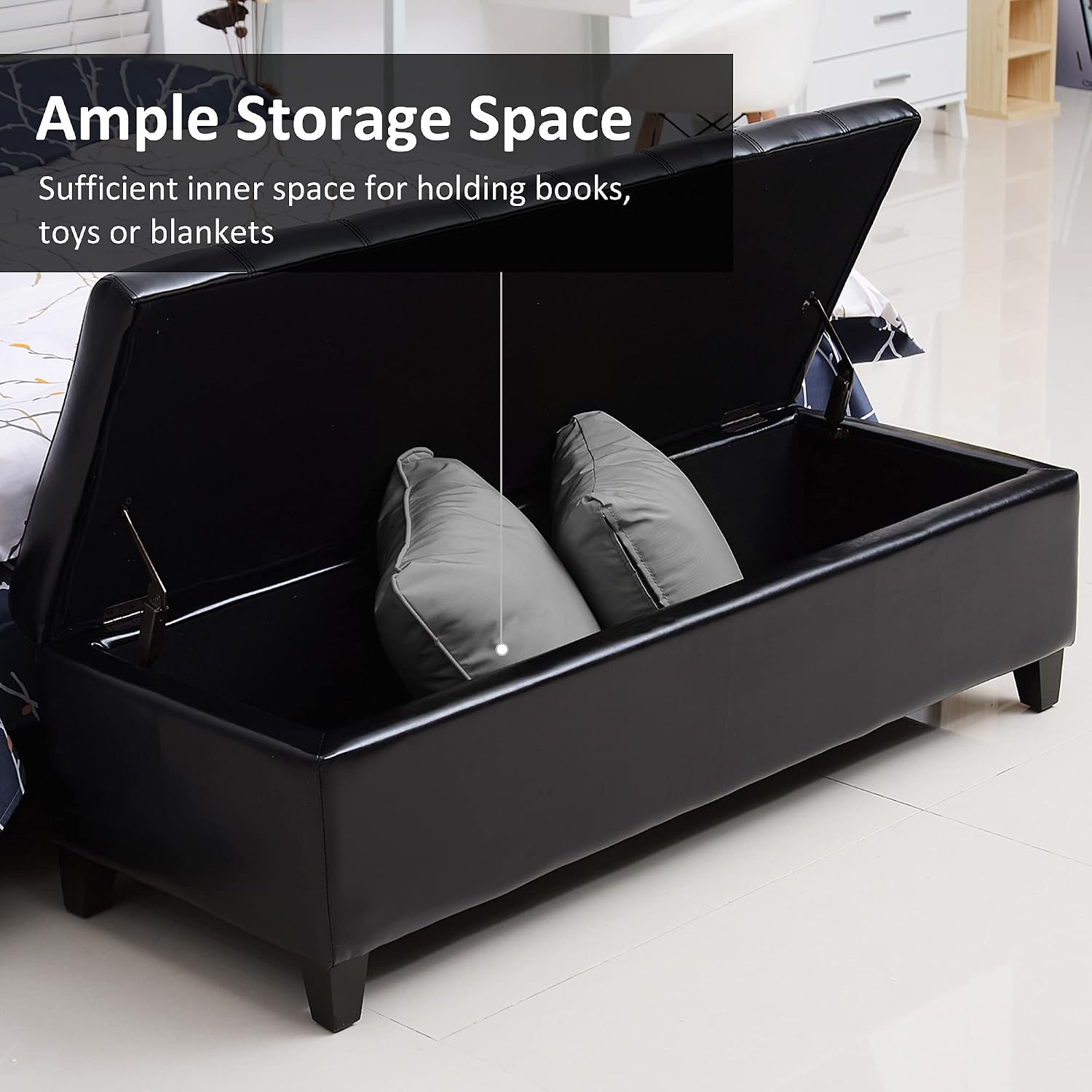 Black Tufted Storage Ottoman Bench 51 Inch