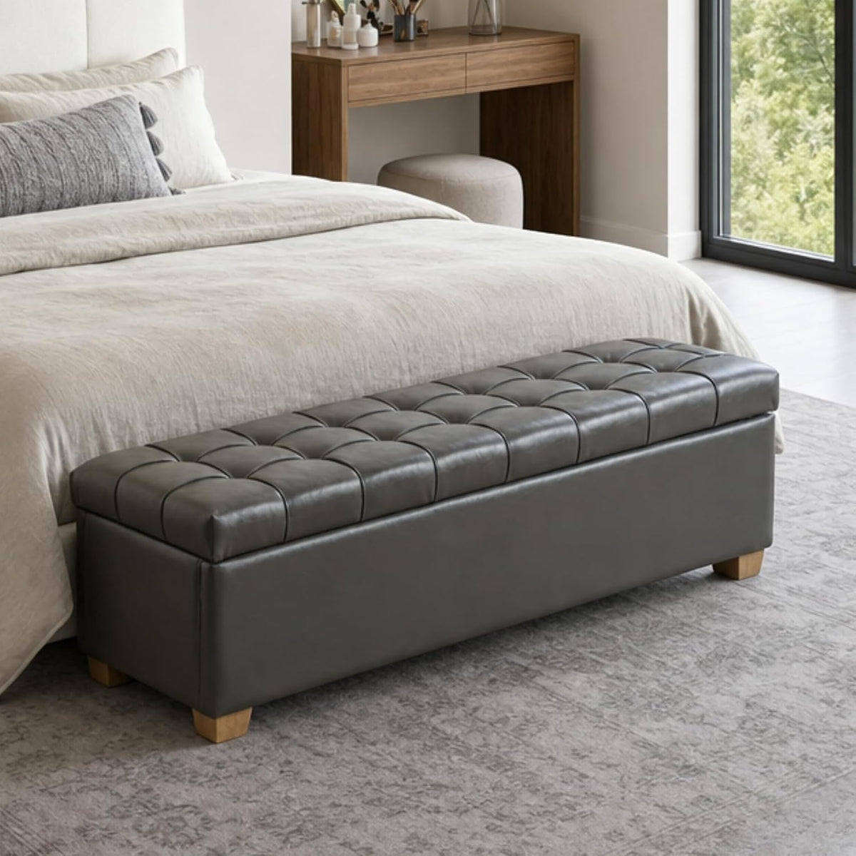 Grey Tufted Storage Bench 60.24 Inch