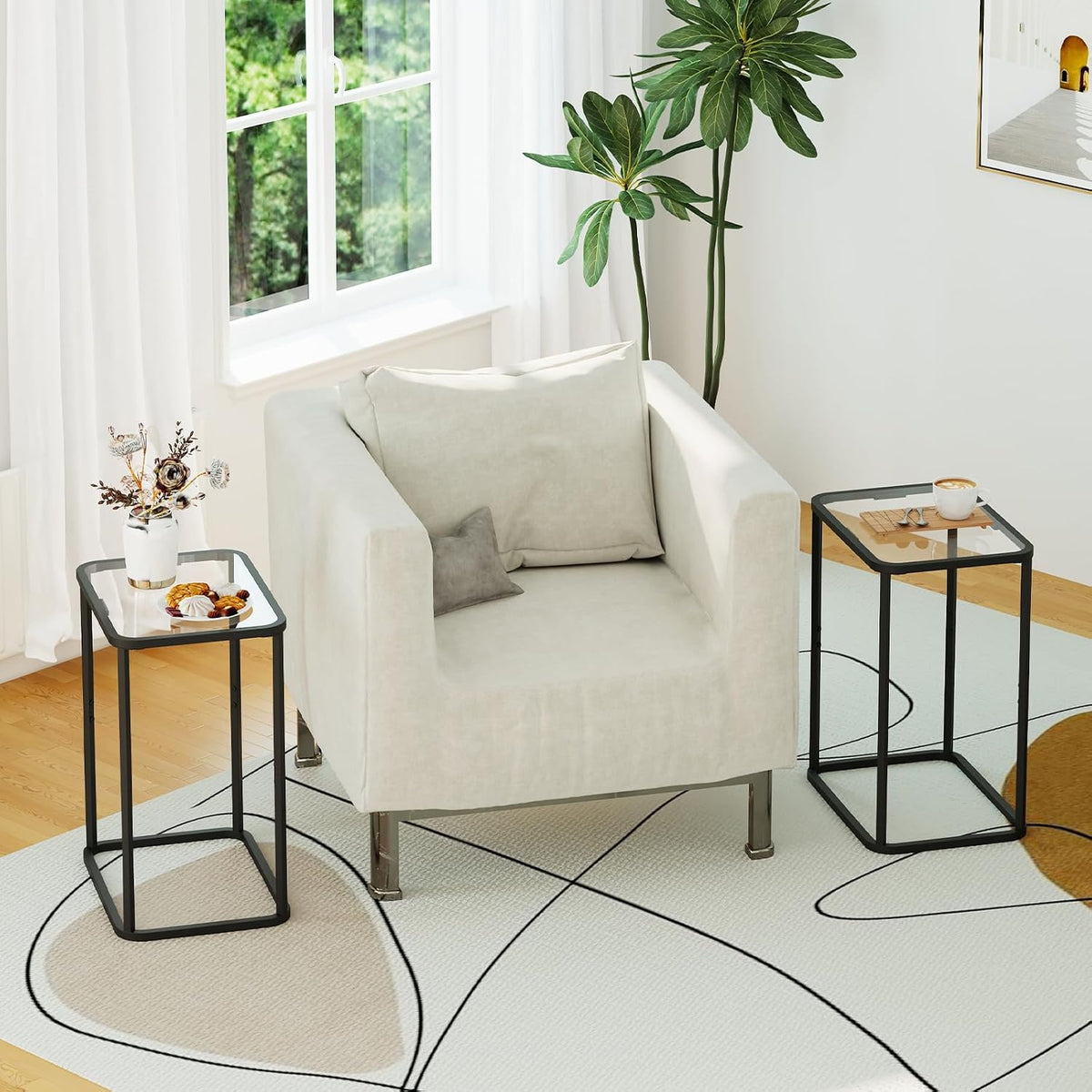 Black Metal Frame Glass Side Table
